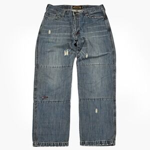 Icon Strongman Men's 36X32 Straight Relaxed Motorcycle Jeans Embroidered Denim